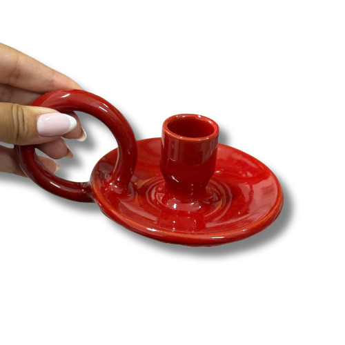 Bougeoir en Céramique avec anse Rouge - Elégance naturelle Sacred Moment